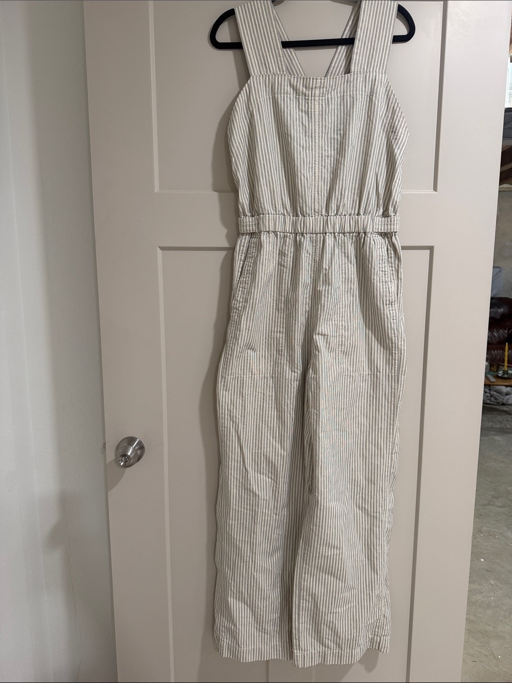 Everlane Cream and Thin Gray Stripe Wide-Leg Jumpsuit